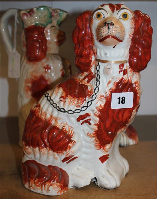 Pair of 19C Staffordshire begging spaniel jugs & another seated spaniel